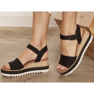 New Toms Diana Sandal Women's Black Canvas Wedge Heels Size 8 Wide 10021084